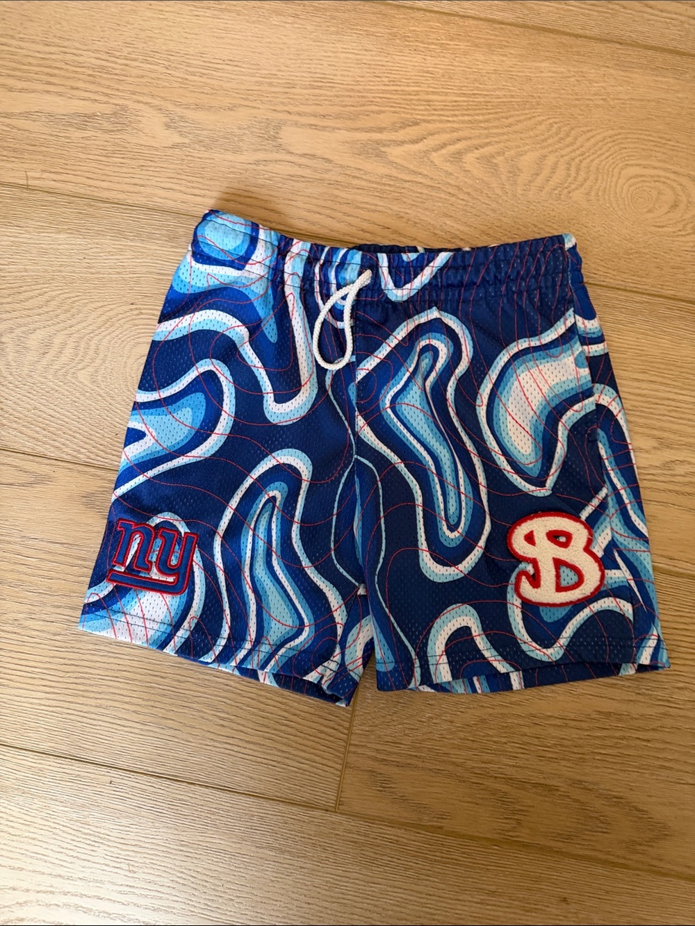 Kids Blue Swirl Athletic Shorts with NY Giants Patch